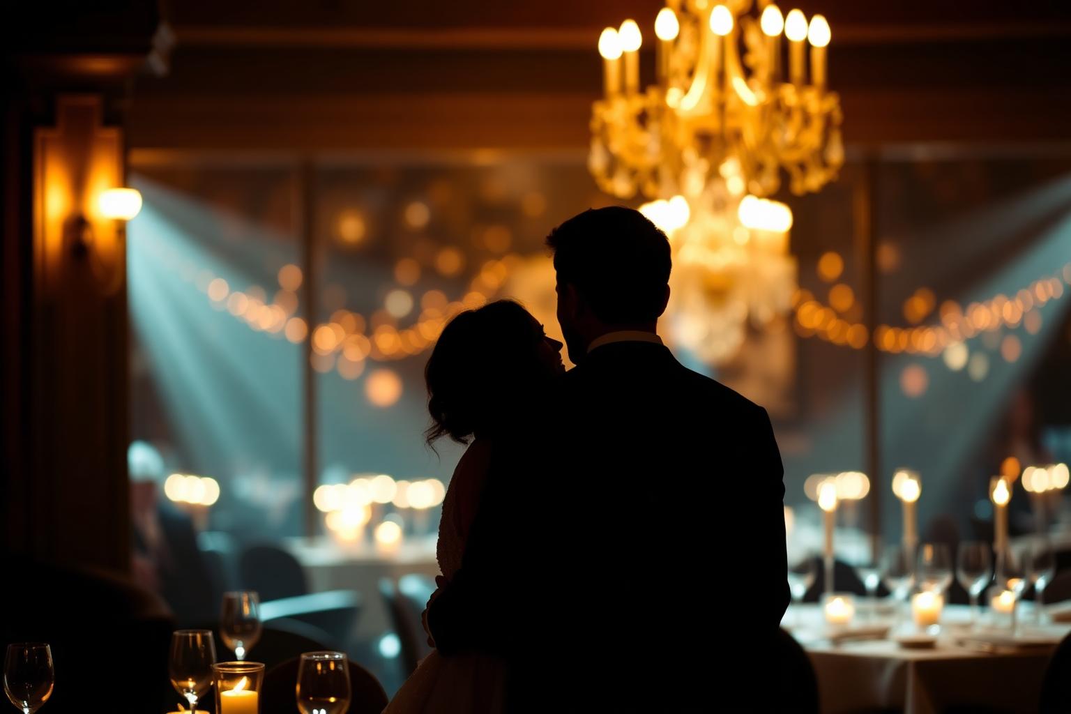 Elegant couple at a candlelit dinner